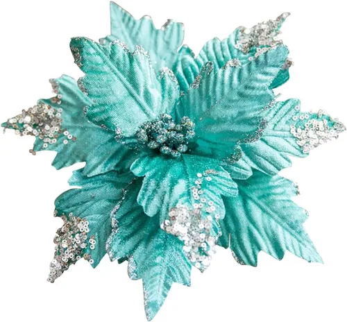 Miniatura 13 de 6 adornos para árbol de Navidad con purpurina para árbol de Navidad, flores artificiales de Navidad, accesorios florales, flores de franela