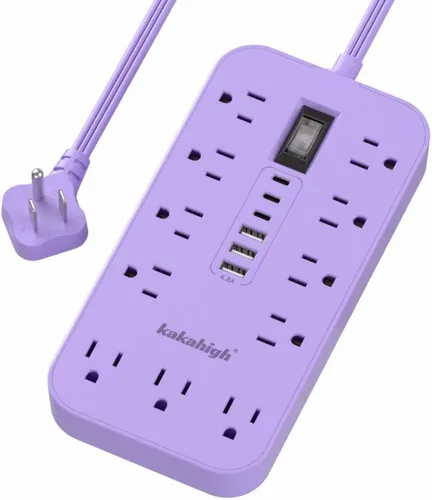 Miniatura 11 de Beige Power Strip with USB Ports - 5 FT Flat Extension Cord, 1625W Decorative Extension Cord with 8 AC Outlet 6 USB, Indoor Use for Beige Cream Desk