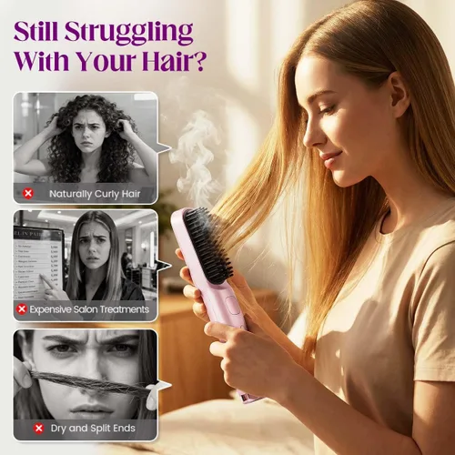 Miniatura 2 de Go Brush para cabello corto, cepillo inalámbrico para alisar el cabello con calentamiento rápido de 30 segundos, 4 niveles de calor ajustables