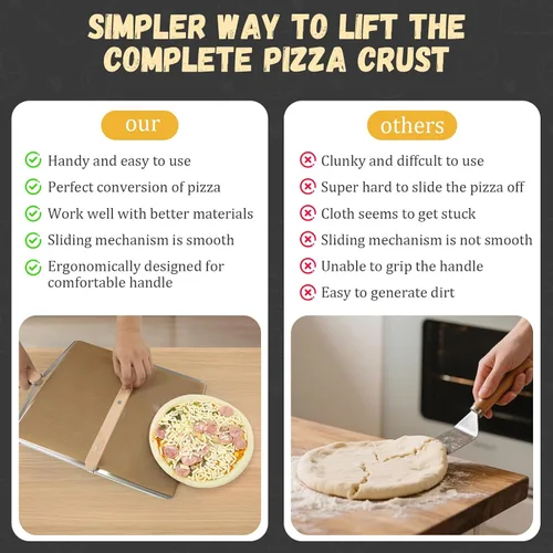 Miniatura 3 de Pala deslizante para pizza, bandeja deslizante de metal grande de 15 x 13 pulgadas, para hacer 12 pulgadas, tablero de pizza de metal de acero