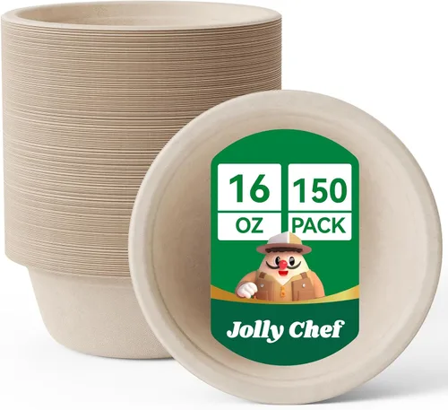 Miniatura 10 de JOLLY CHEF Cuencos de papel compostables desechables [12 oz] Recipientes para sopa resistentes [150 paquetes] Bagazo biodegradable apto