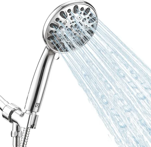 Cabezal de ducha de mano de alta presión con 7 ajustes de pulverización, manguera de acero inoxidable de 59 pulgadas y montaje ajustable para Cromo