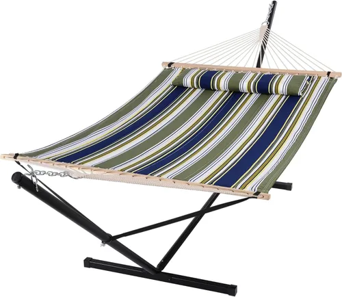 Miniatura 13 de SUNCREAT Hammocks Hamaca doble extragrande con soporte de 12 pies, capacidad de 475 libras, hamaca portátil al aire libre con barra separadora
