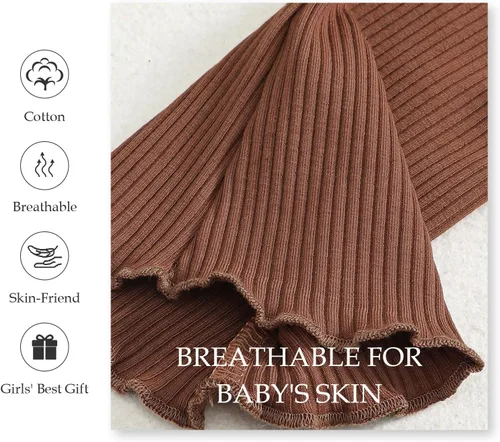 Miniatura 5 de SOBOWO Pantalones acampanados para bebé, paquete de 3 unidades para niña pequeña, color liso, acanalado, con volantes, pantalones acampanados