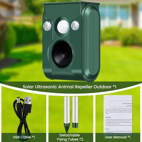Miniatura 7 de Repelente de gatos para exteriores, repelente solar ultrasónico de animales con detección de movimiento, dispositivo repelente de ciervos
