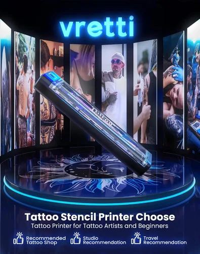 Miniatura 6 de Vretti Impresora de plantillas de tatuaje P84, kit de tatuaje con 5 piezas de papel de transferencia, impresora de tatuaje inalámbrica para artistas