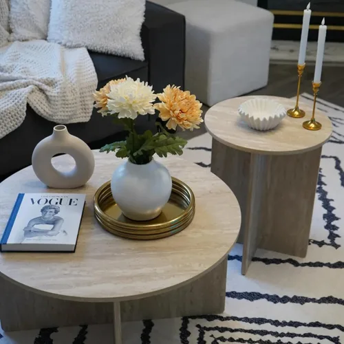 Miniatura 5 de Mesa de centro redonda para espacios pequeños, con una base fuerte en X para sala de estar, almohadillas para evitar arañazos en el suelo