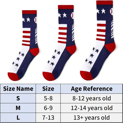 Miniatura 4 de Moyel Calcetines Deportivos para Niños de 8 a 12 y de 12 a 14 años, Calcetines Atléticos para Niños, Calcetines Crew para Niños, Regalos de Béisbol