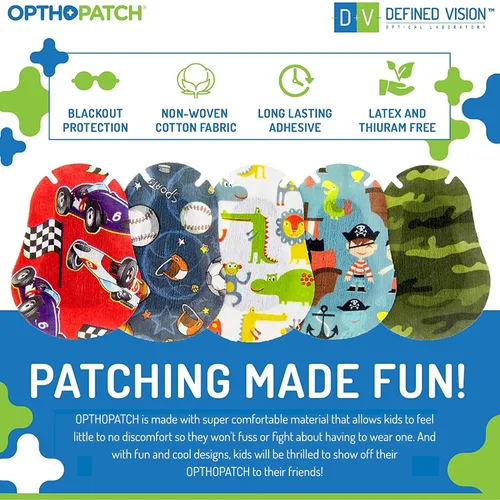 Miniatura 5 de Opthopatch Parches oculares para bebés – Adhesivo extra sensible – Diseño para niños [Serie I] – 100 unidades + 3 gráficos de recompensa