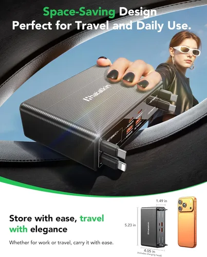 Miniatura 7 de Cargador retráctil 8 en 1 para múltiples dispositivos Apple Samsung, estación de carga de 105 W, USB c Gan Usbc, enchufe de pared de cargador rápido