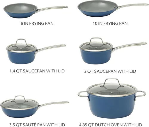 Miniatura 3 de Sur La Table Kitchen Essentials Cool Commune - Juego de ollas y sartenes de aluminio forjado duradero anodizado duro de 10 piezas, interior cerámico