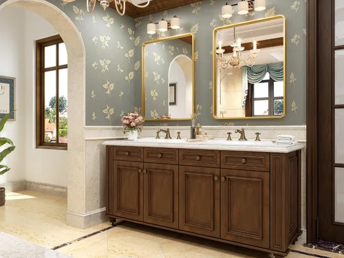 Miniatura 8 de Brightify Espejo de baño dorado para pared, 22 x 30 pulgadas, espejo rectangular con marco de metal dorado, moderno espejo de tocador montado