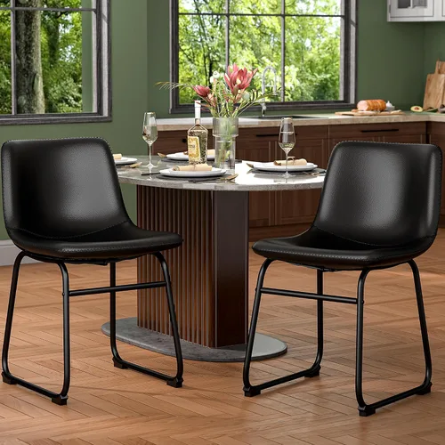 YaFiti - Juego de 2 sillas de comedor de 18 pulgadas, sillas modernas tapizadas para comedor con cojines de piel sintética y patas de metal, silla
