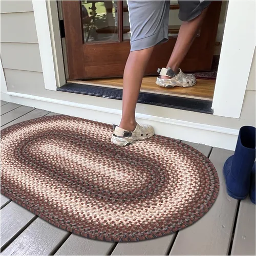Miniatura 137 de Alfombra ovalada trenzada gris humo de 20 x 30 pulgadas, lavable para interiores y exteriores, decoración campestre para cocinas y entradas