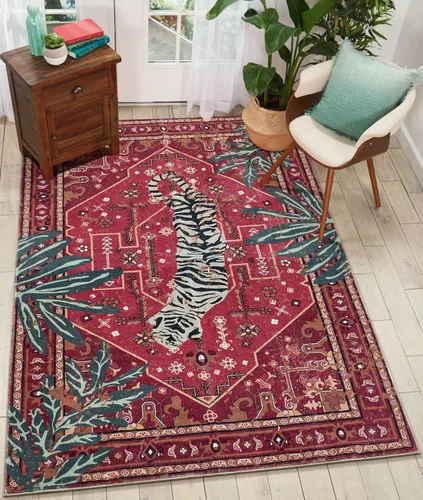 Miniatura 26 de Alfombras hippie, alfombras de 2 x 3 de lana sintética tropical rosa boho para baño, cocina, entrada interior pequeña. Alfombra moderna vintage