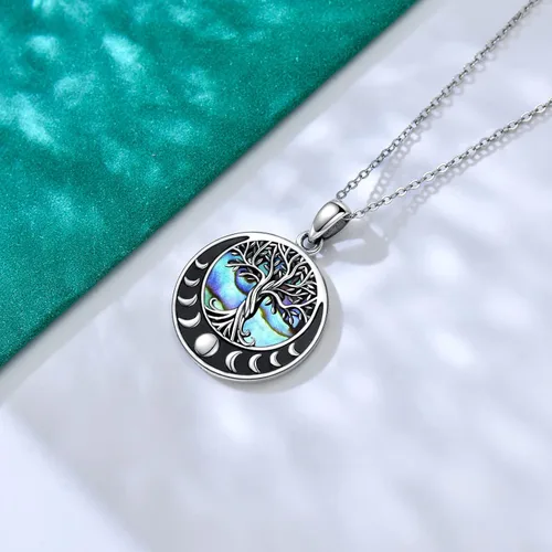 Miniatura 16 de ONEFINITY Collar de plata de ley 925 con diseño de árbol de la vida con colgante de nudo celta de concha de abulón para mujer