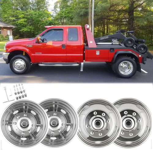 Miniatura 9 de Juego de simuladores de rueda de acero inoxidable pulido de 16 pulgadas para doble rueda, compatible con Dodge, Mercedes y Freightliner Sprinter Van