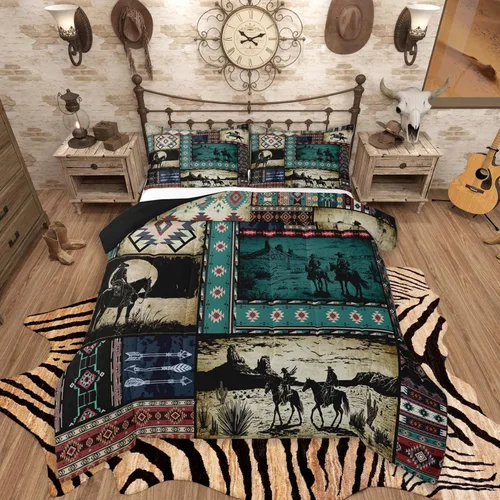 Miniatura 17 de Feelyou, juego de ropa de cama estilo vaquero tamaño individual para niños, juego de edredón occidental para niños y niñas, desierto del lejano