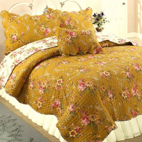 Miniatura 13 de Cozy Line Home Fashions Lelia Rosa Pink Floración Floral Vintage Amarillo Juego de Ropa de Cama Edredón Reversible 100% Algodón, Colcha Cubrecama