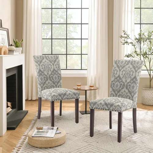 Miniatura 15 de Juego de 2 sillas tapizadas color beige para comedor – Sillas de cocina estilo granja con respaldo alto, patas de caucho sólido, asiento de espuma