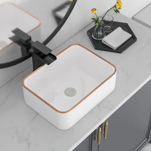 Miniatura 15 de Fregadero de esquina de baño pequeño de 18 x 10 pulgadas, fregadero rectangular blanco moderno para colgar en la pared Montaje en pared blanco
