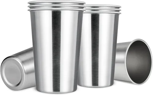 Miniatura 13 de MEWAY Vasos de acero inoxidable de alta calidad de 16 onzas (paquete de 12) – Vasos de metal de alta calidad – Vaso apilable duradero, vasos