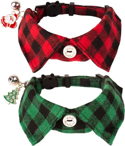 Miniatura 14 de ADOGGYGO Collares para gatos de Halloween con campana extraíble con corbatín extraíble, paquete de 2 unidades, collar de lazo de Halloween a cuadros