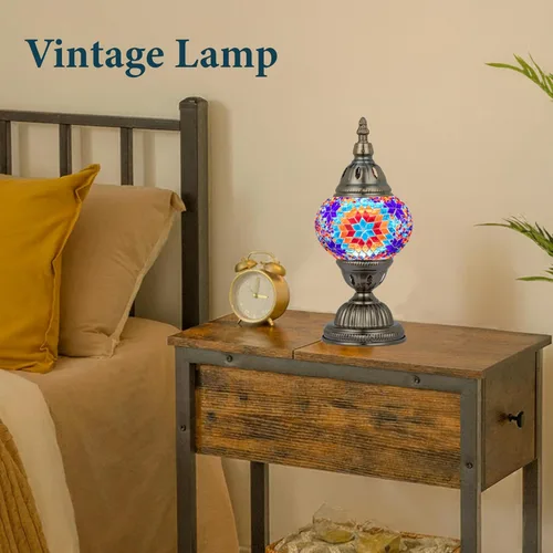 Miniatura 5 de Marrakech Lámpara de vidrieras marroquíes con estilo Tiffany, lámparas de mosaico turco hechas a mano con base de bronce, incluye bombilla LED