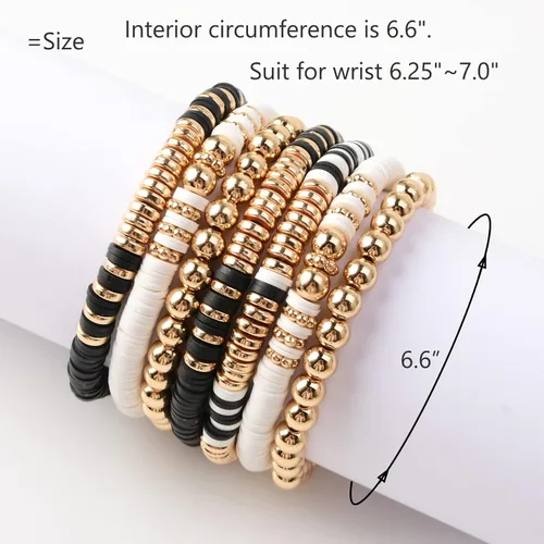 Miniatura 2 de Pulseras de cuentas de arcilla estilo heishi surfista para mujer con discos de vinilo y dije de mal de ojo apilables pulseras elásticas de amistad