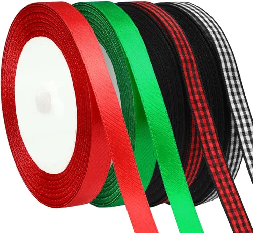 Miniatura 29 de DECYOOL - Cinta de Navidad, 4 rollos de 100 yardas de cintas navideñas para envolver regalos (0.6 in de ancho, rojo, verde, dorado y plateado)