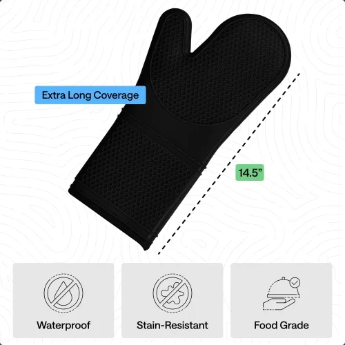 Miniatura 4 de Gorilla Grip - Juego de guantes de horno de silicona resistentes al calor extralargos, forro acolchado suave, guantes flexibles impermeables