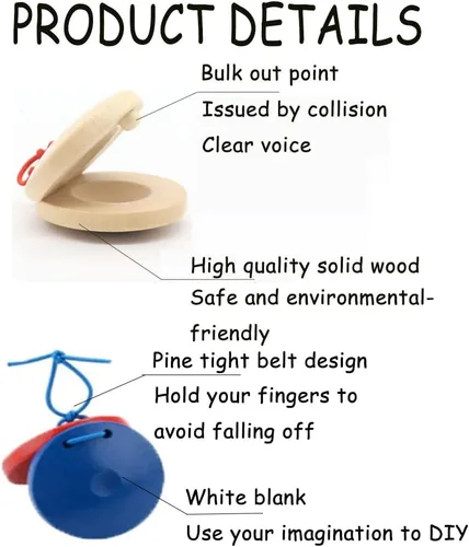 Miniatura 3 de 12 castañuelas musicales, tablero de aplausos educativos, instrumentos de percusión de madera para el aula, castañuelas de dedo (azul y rojo)