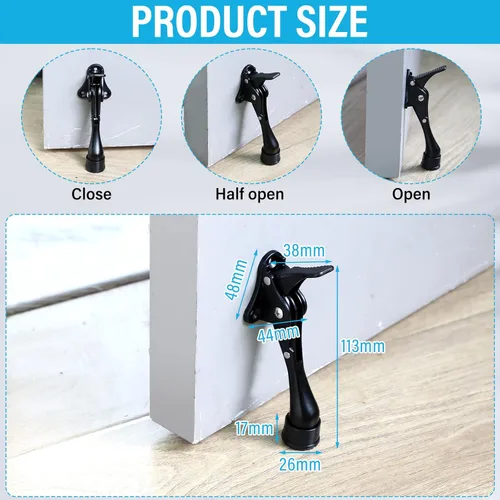 Miniatura 3 de Moxweyeni 6 topes de puerta resistentes para la parte inferior de la puerta, tope de puerta de metal con puntas de goma ajustables, reemplazo