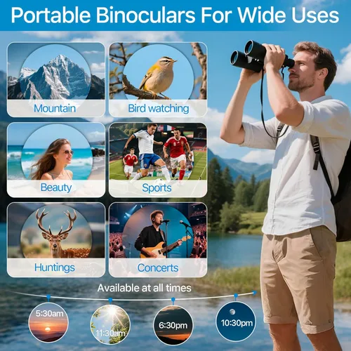 Miniatura 5 de Prismáticos de 20 x 50 de alta potencia para observación de aves con ocular grande de 28 mm, prismáticos impermeables para caza, senderismo, Negro