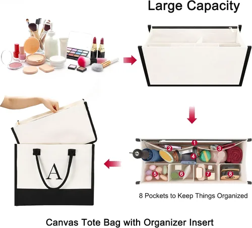 Miniatura 5 de YOOLIFE Regalos de Navidad personalizados para mujeres, bolsa de lona con monograma con organizador de cremallera, inserto, regalos de cumpleaños