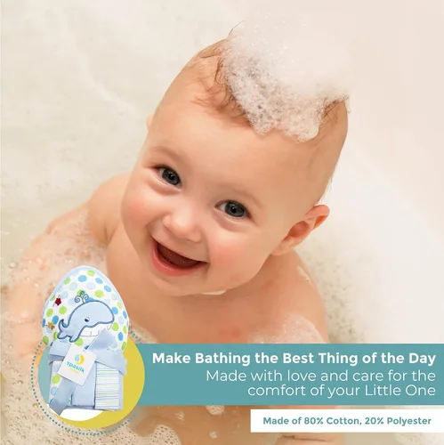 Miniatura 4 de Spasilk Toalla de baño con capucha para bebé con 3 paños de baño, artículos esenciales de baño para bebé, talla única, ballena azul (paquete de 3)