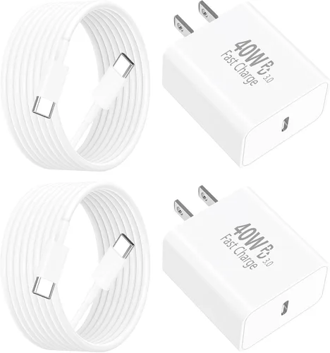 Cargador de carga rápida para iPhone 17, paquete de 2 cargadores USB-C de 40 W, adaptador de corriente dinámico tipo C, cargador de pared tipo C con