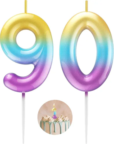 Miniatura 145 de Velas número 2 arcoíris con número 3D de feliz cumpleaños para decoración de fiesta de pastel de cumpleaños, suministros de celebración