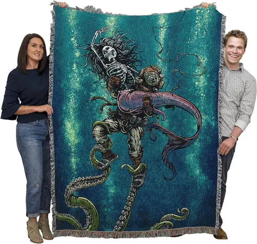 Miniatura 18 de Pure Country Weavers David Lozeau - Manta con diseño de esqueleto de pájaros de plumas, manta tejida de algodón, hecha en los Estados Unidos