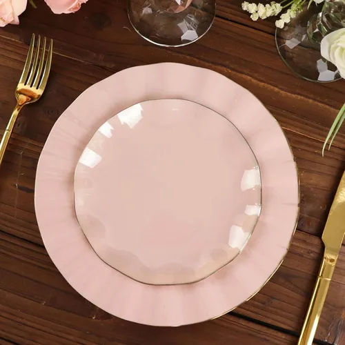 Miniatura 73 de Tableclothsfactory Paquete de 10 platos redondos de plástico negro de 6 pulgadas para ensalada de postre, platos desechables con borde ondulado