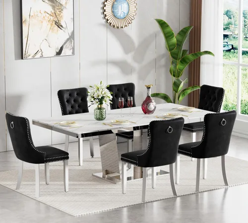 Miniatura 70 de Juego de mesa de comedor extensible de 5 piezas, juego de mesa de comedor extensible de estilo granja para 4, mesa de cocina expandible de madera