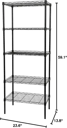 Miniatura 4 de Estantería de acero al carbono de 5 niveles, organizador de cocina con 6 ganchos, estantería clásica de alambre, estante de almacenamiento multiusos