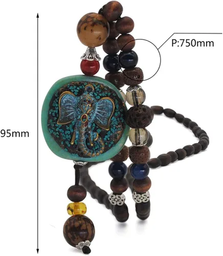 Miniatura 4 de Collar largo vintage hecho a mano con cuentas de madera turquesa para mujer joyería de moda Metal