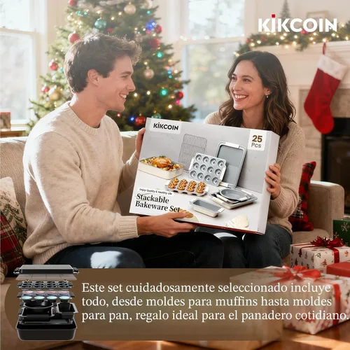 Miniatura 8 de Kikcoin Juego de 25 moldes apilables para hornear, juegos de utensilios para hornear antiadherentes con asas de silicona, hojas de galletas aptas