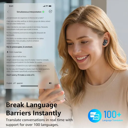 Miniatura 8 de TOZO Crystal Pods - Auriculares inalámbricos híbridos con cancelación activa de ruido, controladores de 0.394 in, graves profundos, 4 micrófonos