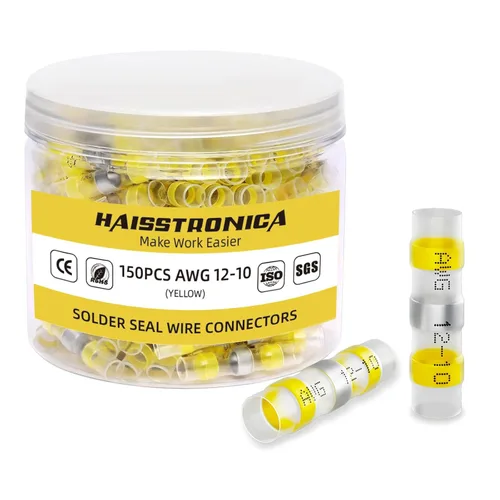 Miniatura 20 de haisstronica 100 conectores de alambre con sello de soldadura, conectores a tope resistentes al agua, termorretráctiles, terminales