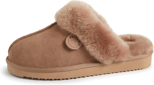Miniatura 101 de Dearfoams Fireside Sydney Pantuflas anchas de piel de oveja para mujer, para interiores y exteriores