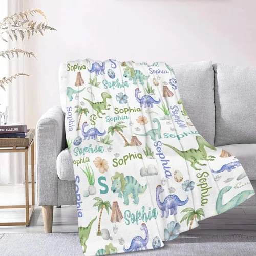 Miniatura 9 de Manta Personalizada con Nombre de Dinosaurio Regalos Personalizados Mantas de Franela Súper Suaves y Ligeras Manta para Niños, Adultos, Adecuada