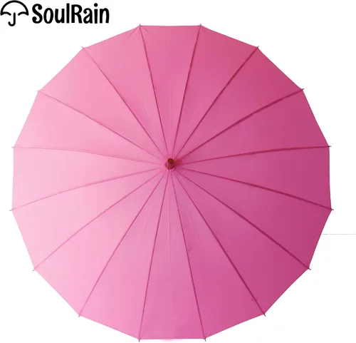 Miniatura 20 de SoulRain Paraguas de palo de 16 varillas de 48 pulgadas, apertura automática, color sólido, moderno y simple, mango de madera clásico de arco