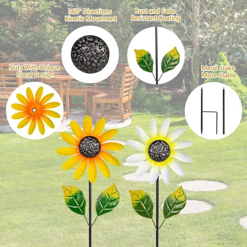 Miniatura 4 de Paquete de 2 molinos de viento de jardín, esculturas de viento de metal, molino de viento para exteriores, decoración de patio, césped, patio